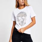 River Island Womens White Embellished Skull Print T-shirt