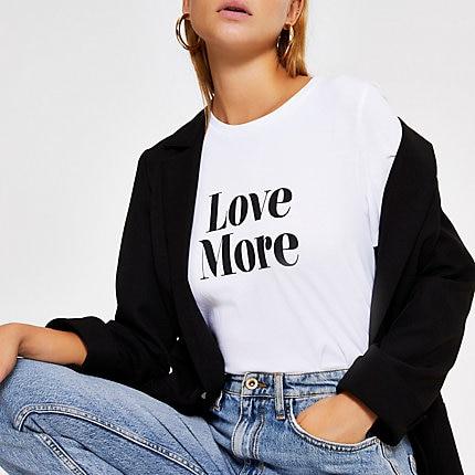 River Island Womens White 'love More' Short Sleeve T-shirt