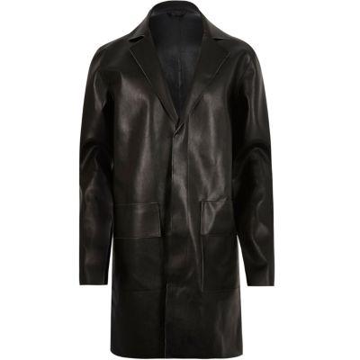 River Island Mens Leather Look Overcoat