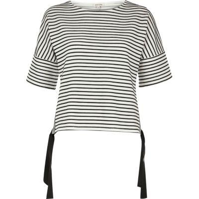 River Island Womens White Mixed Stripe Tie Side Top