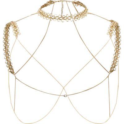 River Island Womens Gold Tone Chain Shoulder And Choker Harness