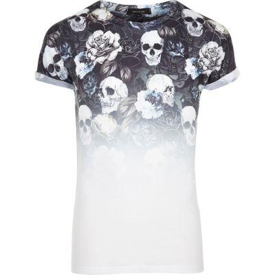 River Island Mens White Faded Skull Print T-shirt