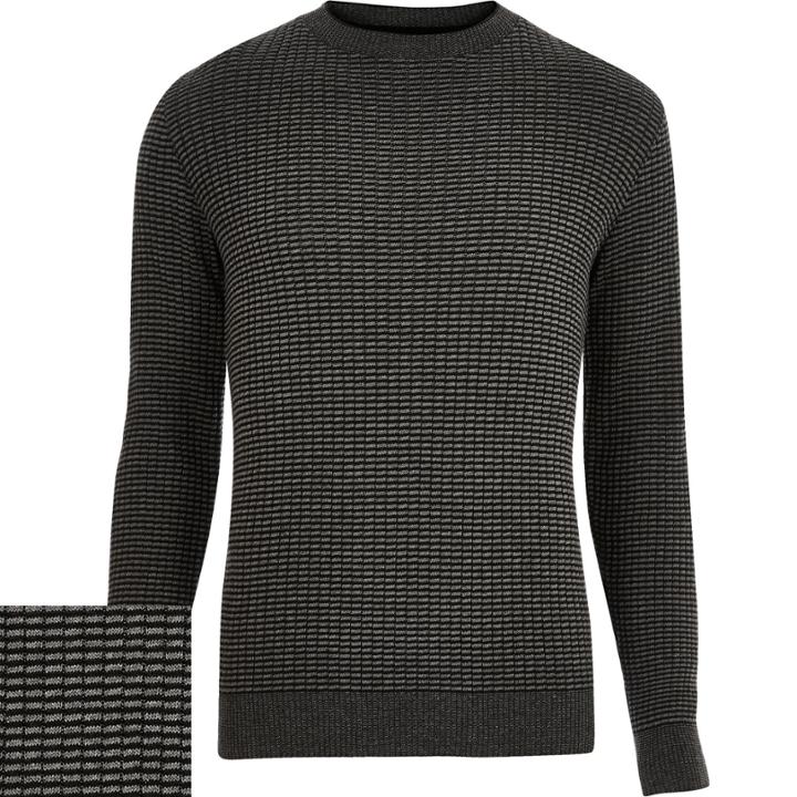 River Island Mensdark Ribbed Knitted Jumper