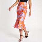 River Island Womens Floral Print Satin Midi Skirt