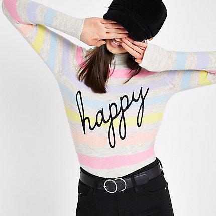 River Island Womens Stripe 'happy' Turtle Neck Jumper