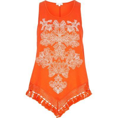 River Island Womens Print Triangle Fringe Hem Top