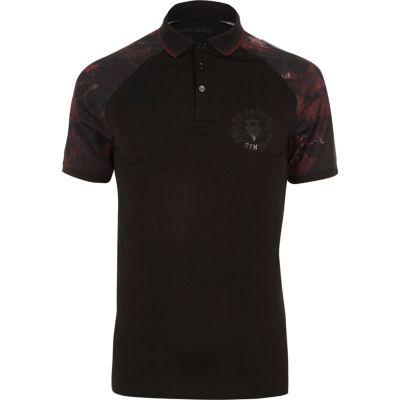 River Island Mens Printed Raglan Muscle Fit Polo Shirt