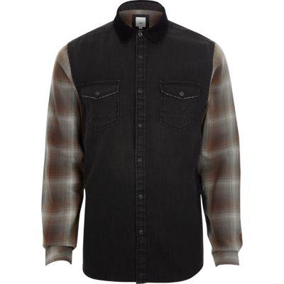River Island Mens Long Check Sleeve Denim Hybrid Shirt