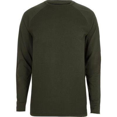 River Island Mens Waffle Slim Fit Raglan Sleeve Top