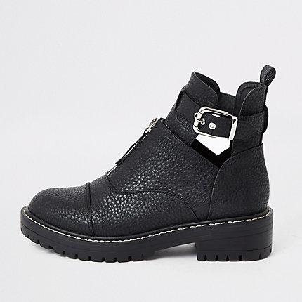 River Island Womens Cut Out Chunky Buckle Boots