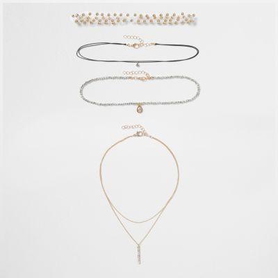 River Island Womens Gold Tone '90s Pendant Multi Row Choker Set
