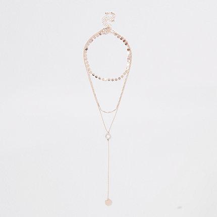 River Island Womens Rose Gold Tone Interlinked Necklace Multipack