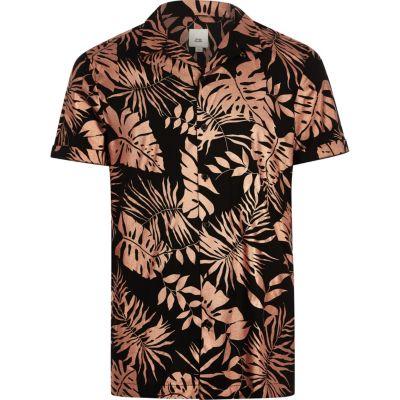 River Island Mens Foil Leaf Revere Short Sleeve Shirt
