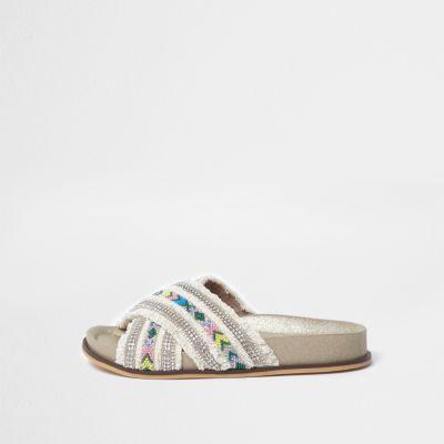 River Island Womens Embellished Cross Strap Mules