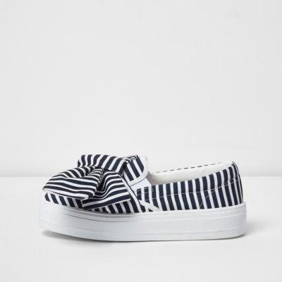 River Island Womens Stripe Oversized Bow Flatform Plimsolls