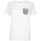 River Island Womens White Stripe Pocket Fitted T-shirt