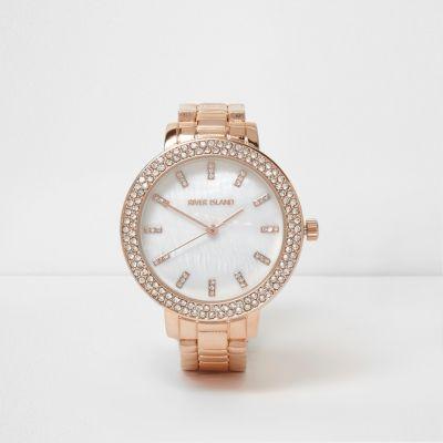 River Island Womens Rose Gold Tone Rhinestone Watch