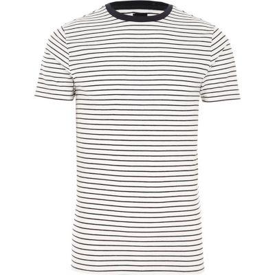 River Island Mens White Stripe Muscle Fit Short Sleeve T-shirt