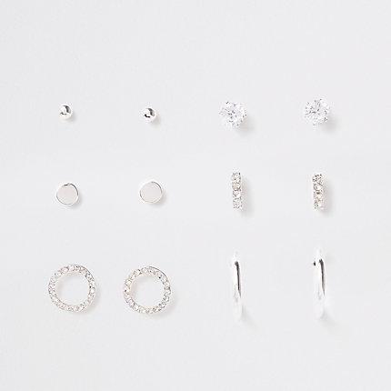 River Island Womens Silver Color Rhinestone Stud Multipack