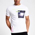 River Island Mens White Neon Printed Slim Fit T-shirt