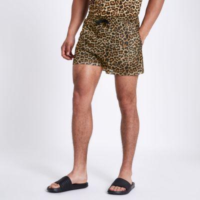 River Island Mens Leopard Print Slim Fit Mesh Shorts