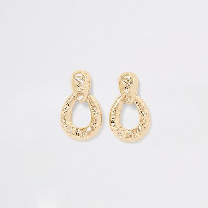 River Island Womens Gold Color Battered Door Knocker Earrings
