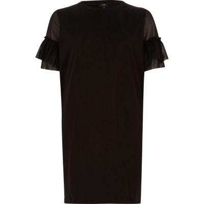 River Island Womens Mesh Frill Sleeve Oversized T-shirt
