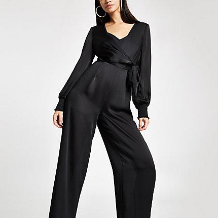 River Island Womens Wrap Tie Waist Wide Leg Jumpsuit