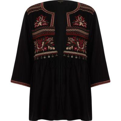 River Island Womens Embroidered Tie Up Kimono Top