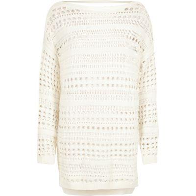 River Island Womens White Open Stitch Sweater
