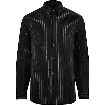 River Island Mens Silver Stripe Long Sleeve Shirt