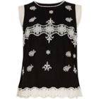 River Island Womens Embroidered Crochet Detail Top
