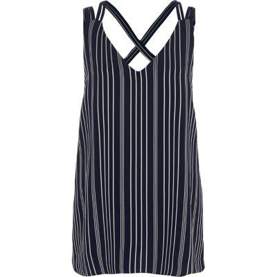 River Island Womens Stripe Double Strap Cross Back Tank