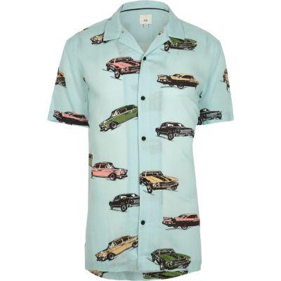 River Island Mens Car Print Revere Short Sleeve Shirt