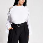 River Island Womens Plus White Lace Frill Shoulder Top