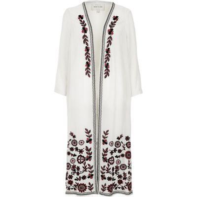 River Island Womens White Floral Embroidered Longline Duster Coat