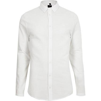River Island Mens White Textured Button-down Long Sleeve Shirt