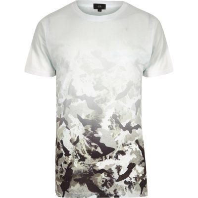 River Island Mens White Mono Camo Fade Crew Neck T-shirt