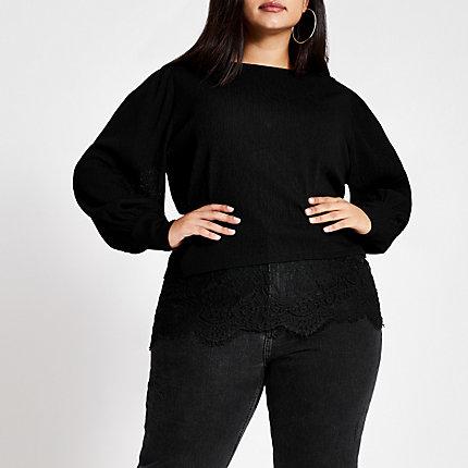 River Island Womens Plus Textured Lace Hem Top