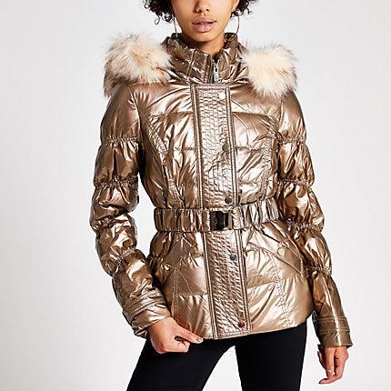 River Island Womens Metallic Fitted Padded Jacket