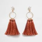 River Island Womens Rhinestone Circle Tassel Drop Earrings