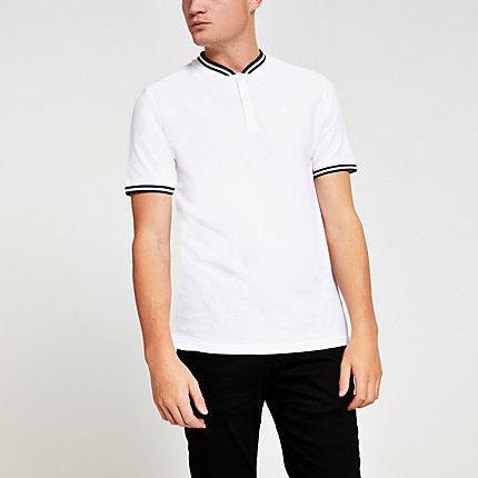 River Island Mens White Slim Fit Baseball Neck Polo Shirt