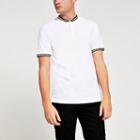 River Island Mens White Slim Fit Baseball Neck Polo Shirt