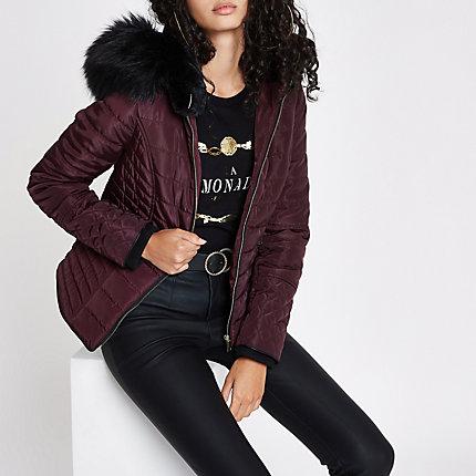 River Island Womens Padded Faux Fur Hood Puffer Jac