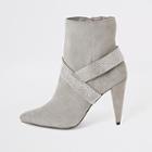 River Island Womens Suede Embellished Strap Heeled Boots