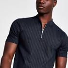 River Island Mens Pinstripe Zip Neck Slim Fit Polo Shirt