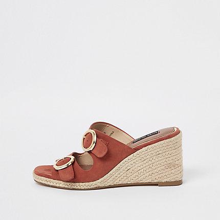 River Island Womens Peep Toe Buckle Wegdes