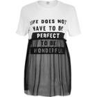 River Island Womens White 'life Does Not' Mesh Overlay T-shirt