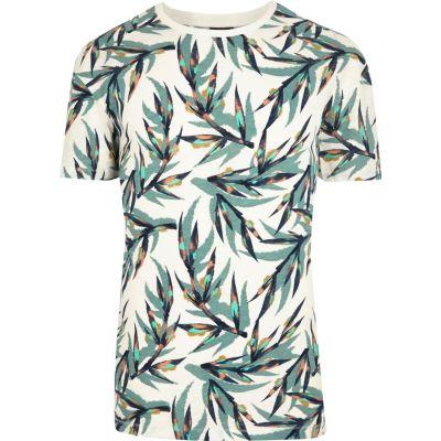 River Island Mens White Jack & Jones Leaf Print T-shirt