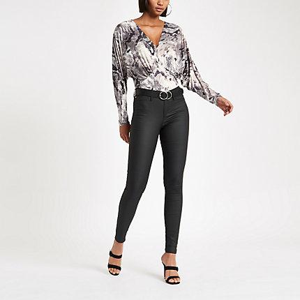 River Island Womens Snake Print Plunge Bodysuit